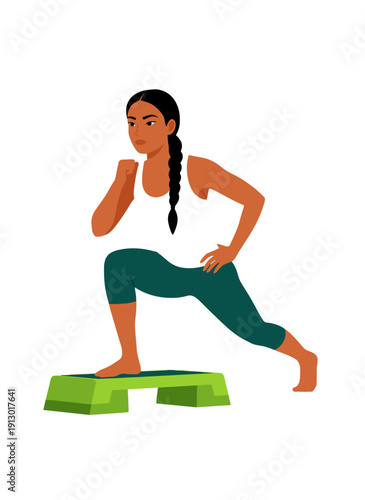 woman doing step aerobics, stepper platform workout, cardio fitness training, female endurance exercise, home gym routine, healthy active lifestyle, aerobic workout session, sporty woman exercising, w