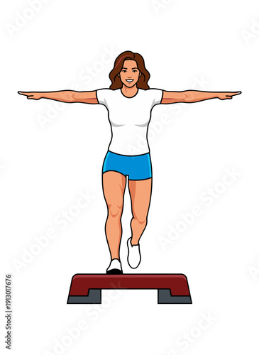 woman doing step aerobics, stepper platform workout, cardio fitness training, female endurance exercise, home gym routine, healthy active lifestyle, aerobic workout session, sporty woman exercising, w