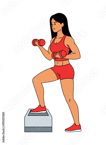 woman doing step aerobics, stepper platform workout, cardio fitness training, female endurance exercise, home gym routine, healthy active lifestyle, aerobic workout session, sporty woman exercising, w