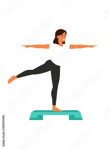 woman doing step aerobics, stepper platform workout, cardio fitness training, female endurance exercise, home gym routine, healthy active lifestyle, aerobic workout session, sporty woman exercising, w