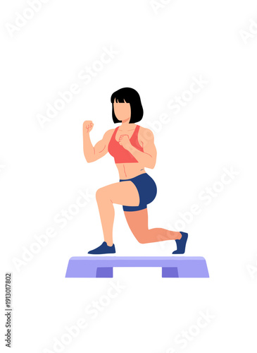 woman doing step aerobics, stepper platform workout, cardio fitness training, female endurance exercise, home gym routine, healthy active lifestyle, aerobic workout session, sporty woman exercising, w