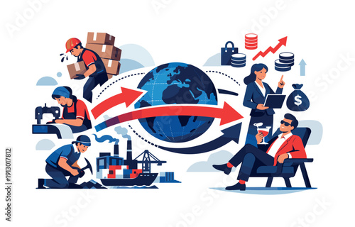 Global Supply Chain Dynamics. Global labor divide. Workers connected to global supply chains, some