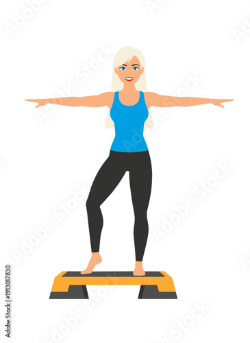 woman doing step aerobics, stepper platform workout, cardio fitness training, female endurance exercise, home gym routine, healthy active lifestyle, aerobic workout session, sporty woman exercising, w