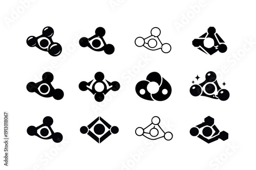How we taste food. Icon set. Set Logo of How we taste food: molecule of flavor. harmonious logo variations of the same emblematic concept,