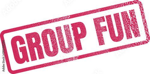 Engaging red distressed stamp featuring the joyful words Group Fun prominently displayed on a clean white space