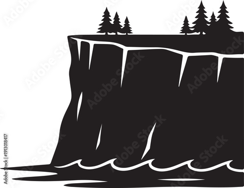 Cliff by sea silhouette vector