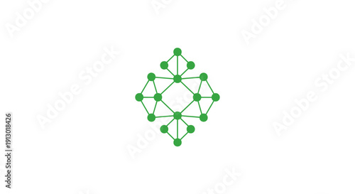 Green molecular structure model graphic.