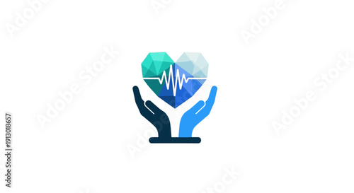 Hands holding heart with ecg line.