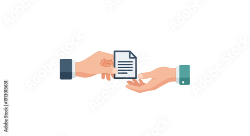 Hands passing a document contract.