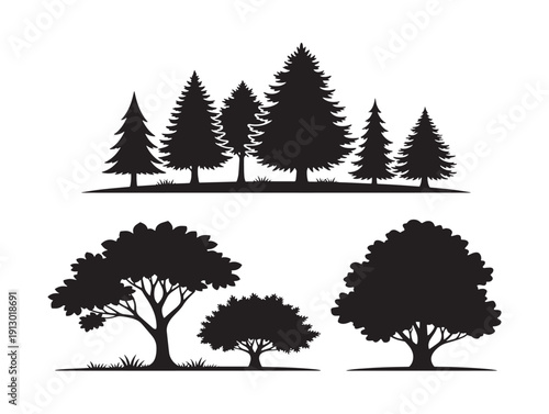 Creative artistic tree silhouettes set for stunning contemporary nature art