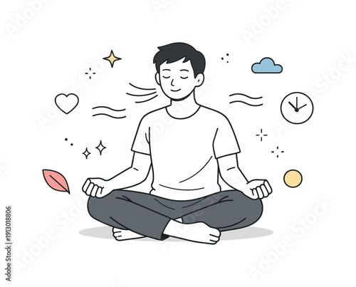 Daily breathing routine. A person practicing slow breathing as part of a wellness habit, calm posture and neutral background. Abstract