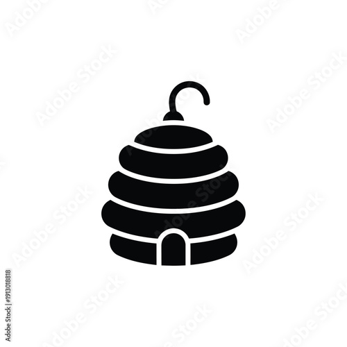 Vector illustration icon black silhouette of a beehive with a hook on top