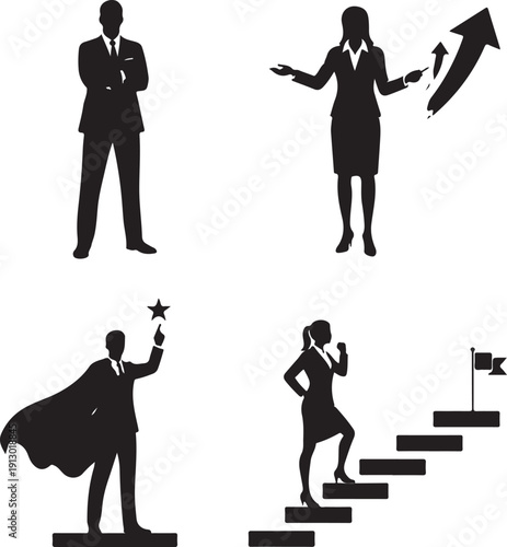 Collection of four confident leader silhouettes