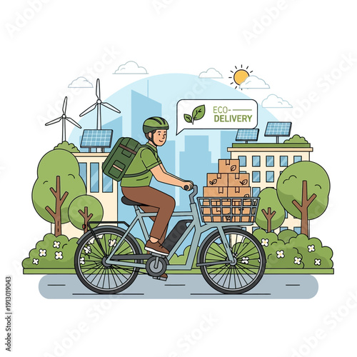 Man riding bicycle with food delivery.