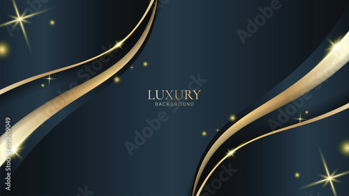 Luxurious dark background with golden wave lines and elegant geometric