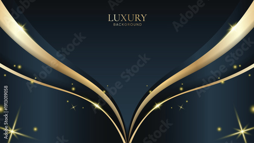 Luxurious dark background with golden wave lines and elegant geometric