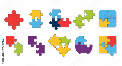 Colorful Jigsaw Puzzle Pieces Isolated on White.