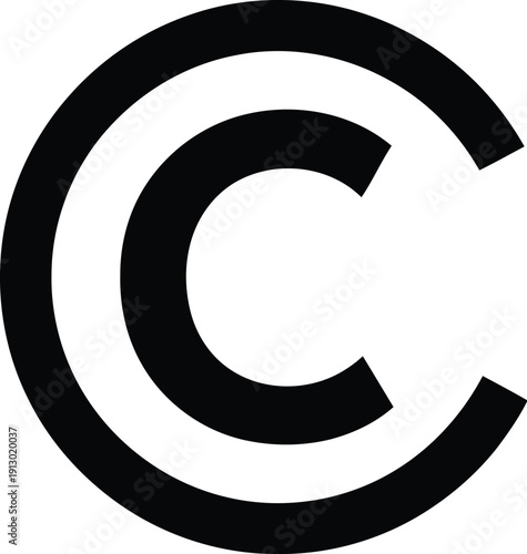 Single black copyright symbol, minimal flat vector illustration, viewed from front