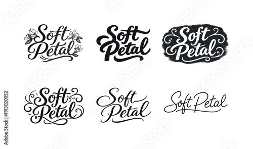 Soft petal sketch lettering. Set lettering. harmonious lettering variations of the same emblematic concept, each with different artistic