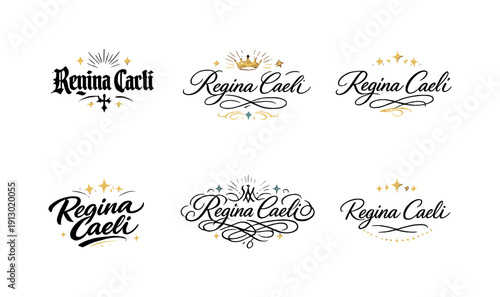   Regina Caeli. Create a calligraphy lettering illustration of the phrase: Regina Caeli.