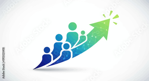 Abstract illustration of people following arrow upwards for growth and success