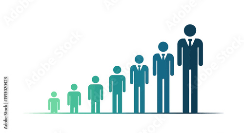 Abstract illustration of human figures arranged in ascending size growth