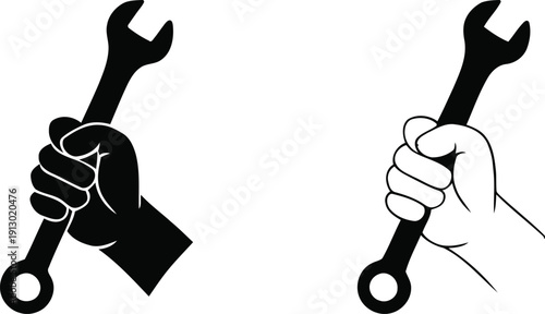 Hand Holding Wrench Vector Icon Set