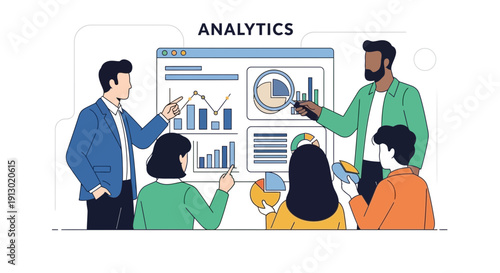 Business analytics presentation with charts and diagrams for data analysis