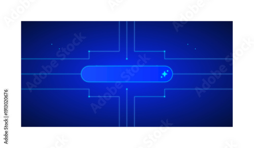Vector blue technology background with glowing central prompt bar, circuit lines, and subtle star particles for digital interface Ai concepts.