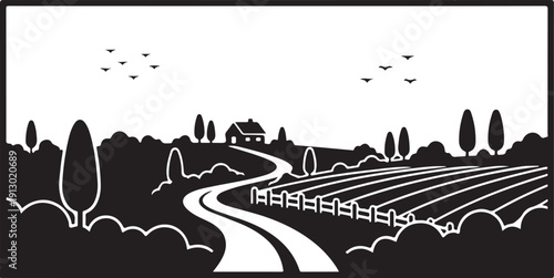 Countryside road silhouette vector.
