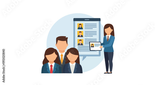 Business leader inspires team concept with upward arrows and light bulb icons