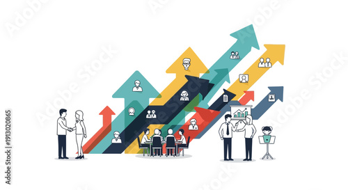 Business people and arrows indicating growth and teamwork concept