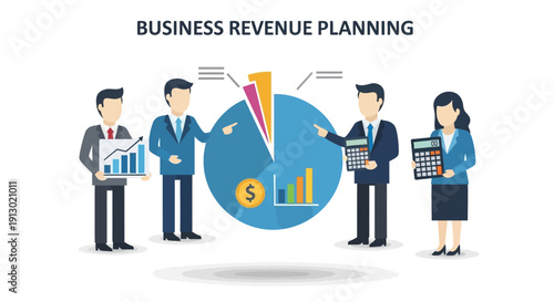Business professionals analyzing financial data and planning revenue strategy