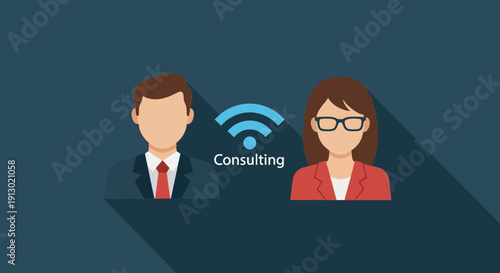 Business professionals connected via consulting and wireless technology
