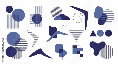Collection of Various Geometric Shapes in Blue.