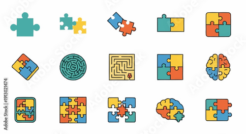 Collection of Various Puzzle Pieces and Puzzles.