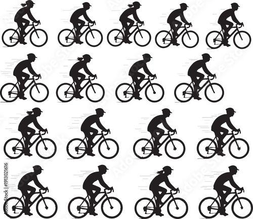 Cycling people silhouette vector