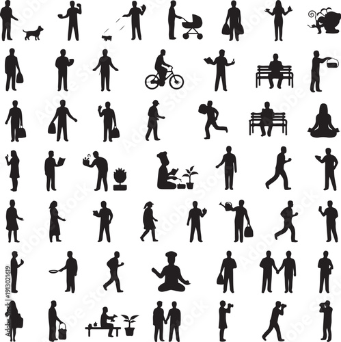 Daily life human silhouette icons.