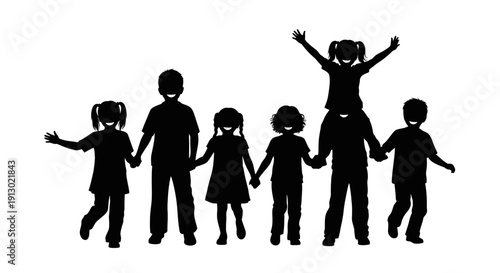 Family Silhouettes Holding Hands Happy Together.