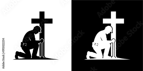 Silhouette of a Kneeling Work...