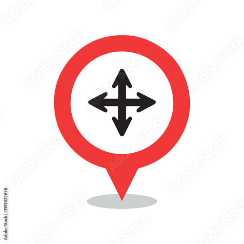 Red pin icon with black arrows pointing in four directions on white background Free Download Red pin icon with black arrows pointing in four directions on white background - GFXLoad