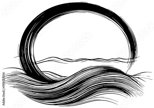 Coucher soleil sur vagues fines et horizon