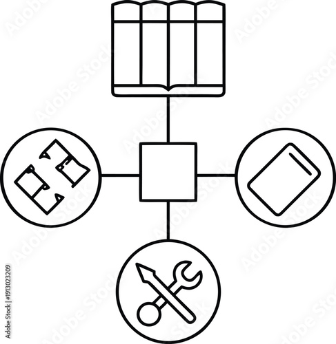 shared tool library line art vector illustration on transparent background