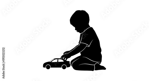Child Playing with Toy Car Silhouette.