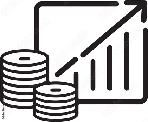 Financial Growth Icon: A concise, modern graphic symbolizing financial progress, featuring stacked coins alongside a rising graph, representing wealth accumulation and positive economic trends.