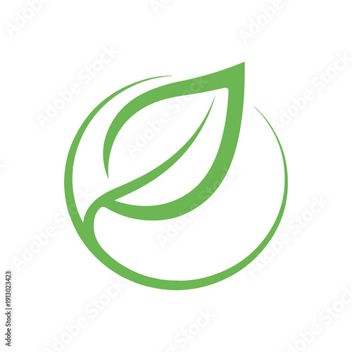 Foto Green leaf icon with circular design symbolizing nature and eco friendliness