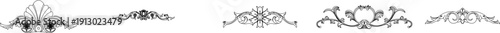 Technical vector illustration of ornate carved components, featuring baroque and rococo style foliage motifs for architectural decoration.