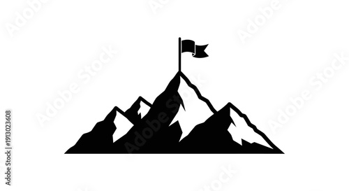 Mountain Peak with Flag on Summit.