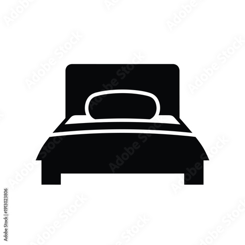 Vector illustration icon simple black and white illustration of a bed with a pillow