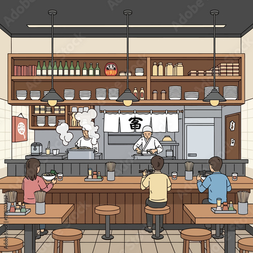 People sitting at a sushi bar.